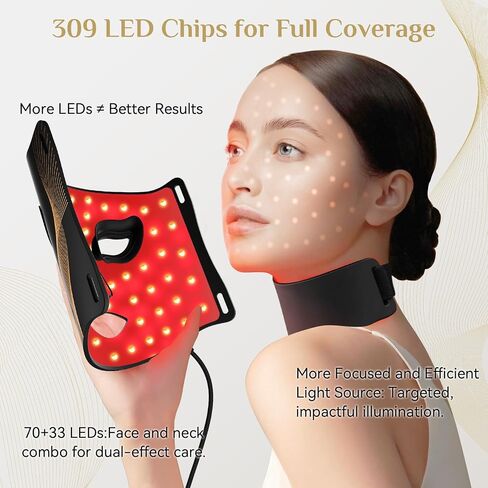 Foroke LED Therapy Therapy Care Care ، LEDS Face Mask & Neck Mask Red - طول موجة للاستخدام المنزلي ، - Made Advanced Skincy Made (رمادي) in Kuwait