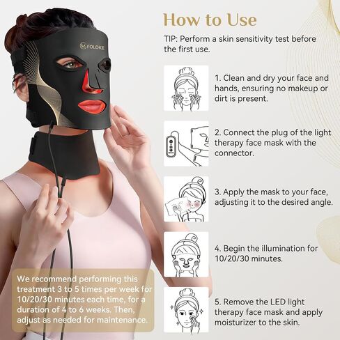 Foroke LED Therapy Therapy Care Care ، LEDS Face Mask & Neck Mask Red - طول موجة للاستخدام المنزلي ، - Made Advanced Skincy Made (رمادي) in Kuwait