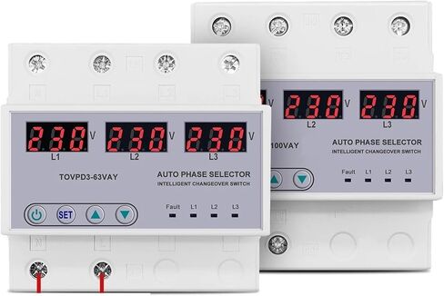 Three Phase 3P+N Din Rail Phase Selector Voltmeter with Adjustable Over and Under Voltage Protection Monitor Relays Protector 1Pcs(100A Phase selector) in Kuwait