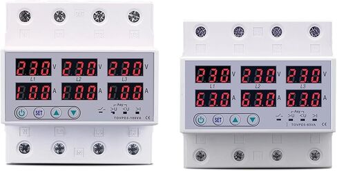 Din Rail 3 Phase Voltage Relay 3P+N Voltmeter Ammeter Over and Under Voltage Monitor Relays Protector 1Pcs(100A Without N 380V) in Kuwait