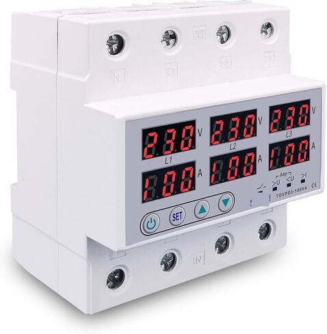 Din Rail 3 Phase Voltage Relay 3P+N Voltmeter Ammeter Over and Under Voltage Monitor Relays Protector 1Pcs(100A Without N 380V) in Kuwait