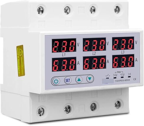 Din Rail 3 Phase Voltage Relay 3P+N Voltmeter Ammeter Over and Under Voltage Monitor Relays Protector 1Pcs(100A Without N 380V) in Kuwait