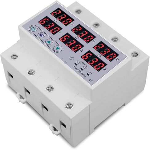 Din Rail 3 Phase Voltage Relay 3P+N Voltmeter Ammeter Over and Under Voltage Monitor Relays Protector 1Pcs(100A Without N 380V) in Kuwait
