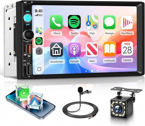 7 Inch Car Stereo Double Din Car Radio Wireless Carplay Android auto Touch Screen Bluetooth Mirror Link USB SD FM Multimedia Radio with Steering Wheel Control Rear View Camera Car Audio Receivers in Saudi Arabia