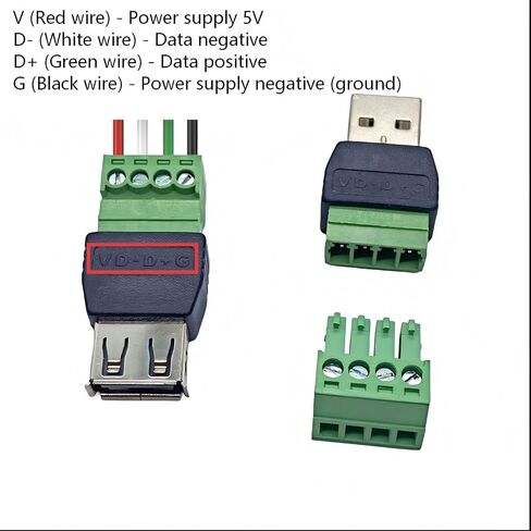 4 عبوات USB 2.0 Type-A ذكر/أنثى إلى موصل طرفي برغي 4 دبابيس، محول توصيل محمول in Kuwait