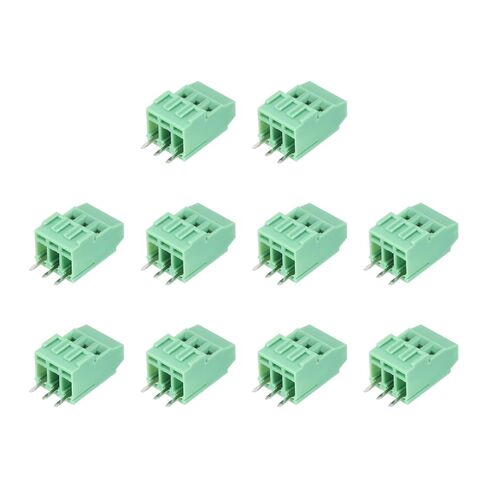 MECCANIXITY 10Pcs 3 Pin PCB Mount Screw Terminal Block Connector 3.5mm 0.14 Inch Pitch PCB Wiring Terminals 300V 10A for 26-16AWG Cable, Green in Kuwait