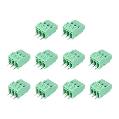 MECCANIXITY 10Pcs 3 Pin PCB Mount Screw Terminal Block Connector 3.5mm 0.14 Inch Pitch PCB Wiring Terminals 300V 10A for 26-16AWG Cable, Green in Kuwait