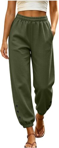 Womens Jogger Pants Elastic Waist Lounge Trousers | Elastic Cuffs, Relaxed Fit, Daily Wear, Weekend, Travel, Comfortable, Soft, Pull on Style, Adjustable Drawstring in Kuwait