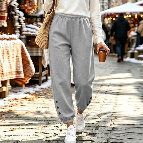Womens Jogger Pants Elastic Waist Lounge Trousers | Elastic Cuffs, Relaxed Fit, Daily Wear, Weekend, Travel, Comfortable, Soft, Pull on Style, Adjustable Drawstring in Saudi Arabia