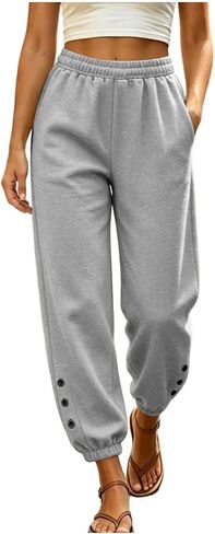 Womens Jogger Pants Elastic Waist Lounge Trousers | Elastic Cuffs, Relaxed Fit, Daily Wear, Weekend, Travel, Comfortable, Soft, Pull on Style, Adjustable Drawstring in Saudi Arabia