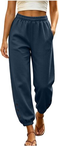 Womens Jogger Pants Elastic Waist Lounge Trousers | Elastic Cuffs, Relaxed Fit, Daily Wear, Weekend, Travel, Comfortable, Soft, Pull on Style, Adjustable Drawstring in Saudi Arabia