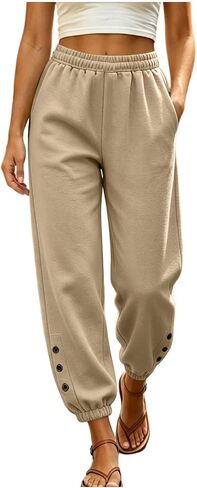 Womens Jogger Pants Elastic Waist Lounge Trousers | Elastic Cuffs, Relaxed Fit, Daily Wear, Weekend, Travel, Comfortable, Soft, Pull on Style, Adjustable Drawstring in Saudi Arabia