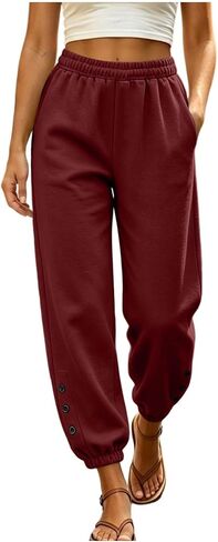 Womens Jogger Pants Elastic Waist Lounge Trousers | Elastic Cuffs, Relaxed Fit, Daily Wear, Weekend, Travel, Comfortable, Soft, Pull on Style, Adjustable Drawstring in Saudi Arabia