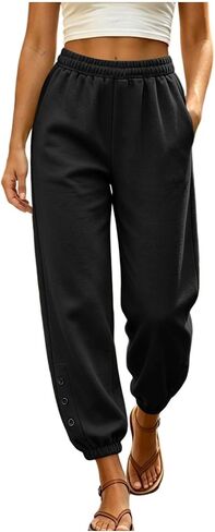 Womens Jogger Pants Elastic Waist Lounge Trousers | Elastic Cuffs, Relaxed Fit, Daily Wear, Weekend, Travel, Comfortable, Soft, Pull on Style, Adjustable Drawstring in Saudi Arabia