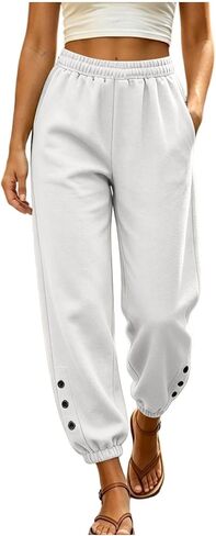 Womens Jogger Pants Elastic Waist Lounge Trousers | Elastic Cuffs, Relaxed Fit, Daily Wear, Weekend, Travel, Comfortable, Soft, Pull on Style, Adjustable Drawstring in Saudi Arabia