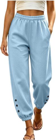 Womens Jogger Pants Elastic Waist Lounge Trousers | Elastic Cuffs, Relaxed Fit, Daily Wear, Weekend, Travel, Comfortable, Soft, Pull on Style, Adjustable Drawstring in Saudi Arabia