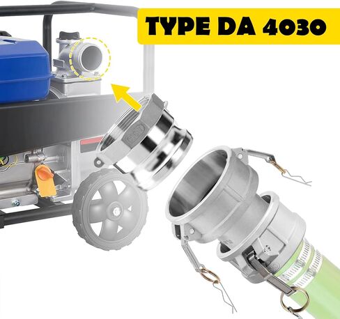 DA4030 Type DA Cam and Groove Hose Fitting, 4" Female Camlock x 3" Male Camlock, with Cam Lock Fittings 4" Part A and 3" Part C, 125PSI, Aluminum Material in Kuwait