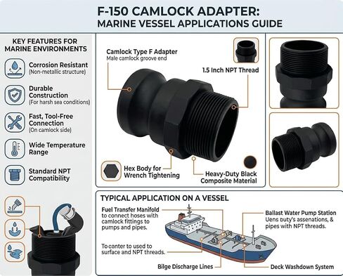 عبوتان: محولات مضخة خزان F-150 Marine القابضة، خيط ذكر NPT مقاس 1.5 بوصة، تركيب Camlock ذكر 1 1/2 بوصة، بولي بروبيلين أسود in Kuwait