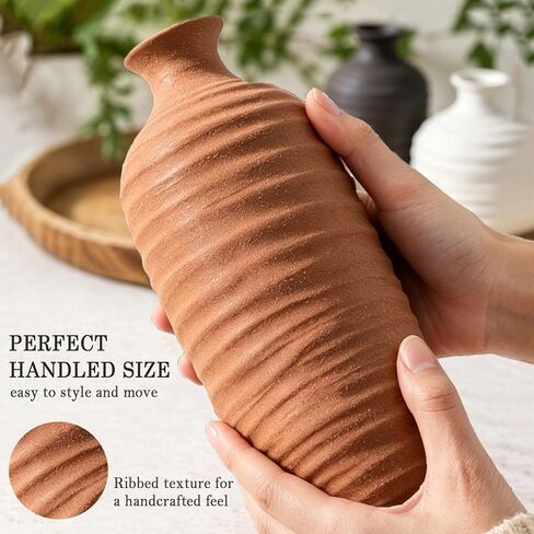 Ceramic Vase Set of 3 Neutral Decorative Vase for Farmhouse, Boho, or Rustic Home Decor Pottery Vases for Pampas Grass Living Room Bedroom Table Mantel Entryway Shelf (01-Brown) in Saudi Arabia