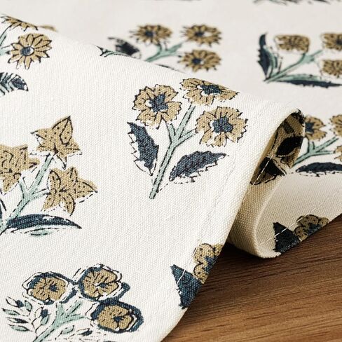 Block Print Floral Decorative Table Runners, 13x72 Inch Dusty Blue | 100% Organic Cotton Table Runner, Vintage Botanical, Soft Boho Home Decor, Machine Washable for Dining & Coffee Tables in Kuwait