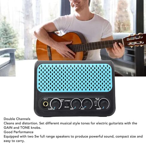 WALFRONT 10W Mini Guitar Amplifier BT 5.0 Double Channel Small Practice Guitar Amp with Clean Distortion Reverb for Practice Anywhere in Kuwait