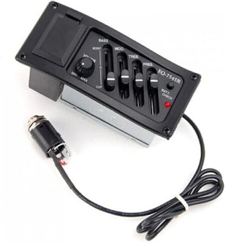 4 الفرقة الصوتية الغيتار بيك اب Preamp موالف EQ-7545R مضخم بيزو للقيثارات الصوتية الأسود in Kuwait