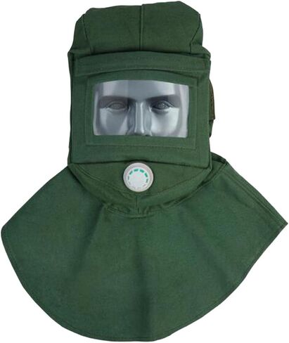 Sandblasting Hood Cap Canvas Face Cover Shawl with Vent Valve Anti Dust Mask for Men Suitable for Cement Factory Plants Construction, Plastic Lens in Kuwait