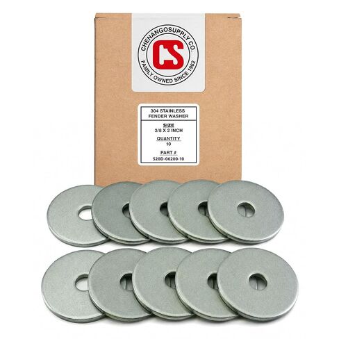 Chenango Supply 3/8 x 2 غسالات حاجز من الفولاذ المقاوم للصدأ، سميكة للغاية 1/8، 304 غير القابل للصدأ، قوة شد 100,000-125,000 رطل لكل بوصة مربعة، غسالات شديدة التحمل مقاومة للتآكل، 10 قطع (3/8 بوصة × 2 بوصة 10 عبوات) in Kuwait