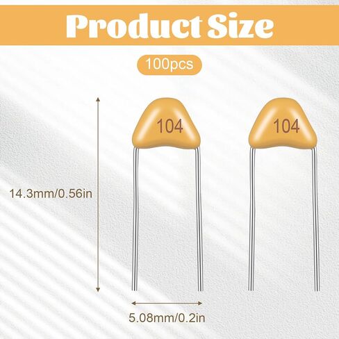 100PCS 0.1uF 104 100nF Ceramic Capacitors, Multilayer Monolithic Ceramic Capacitor Ceramics Disc Capacitors (5.08mm) in Kuwait
