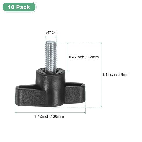 M METERXITY 10-Pack Thumb Screws, 1/4"-20x0.47 Tee Wing Knobs, Plastic T Handle Clamping Screw Knob for Woodworking/Machinery/Equipment, Inch Thread Thumbscrew [Black] in Kuwait