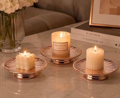 Ceramic Bronze Candle Plate Set, 3-Piece – Decorative Candle Holder Tray for Pillar Candles, Jewelry, Trinkets or Bathroom Counter – Antique Bronze Finish for Tabletop & Home Décor in Kuwait