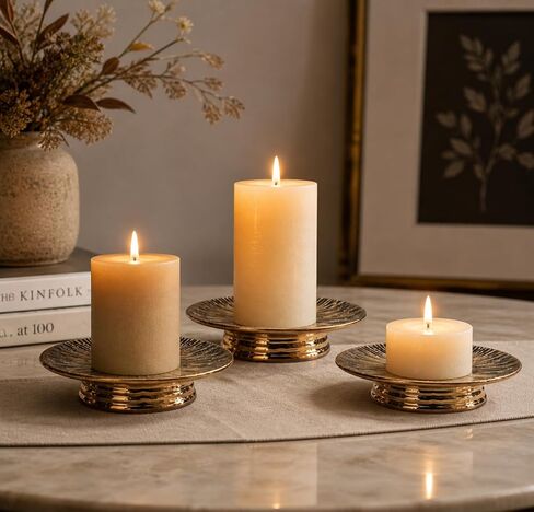 Ceramic Bronze Candle Plate Set, 3-Piece – Decorative Candle Holder Tray for Pillar Candles, Jewelry, Trinkets or Bathroom Counter – Antique Bronze Finish for Tabletop & Home Décor in Kuwait