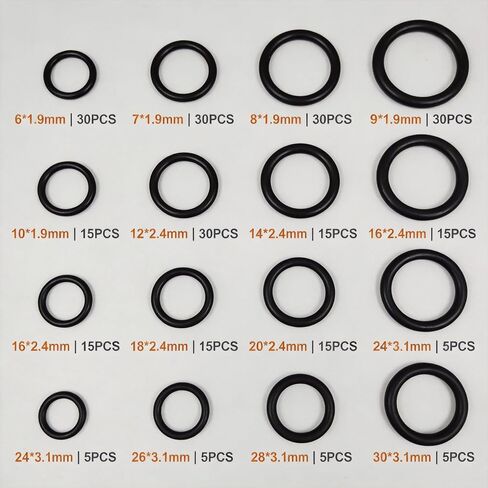 O Ring Assortment Kit, 200PCS 15 Sizes Nitrile Rubber O Ring Kit, Faucet Washers Assorted Set for Plumbing Automotive Repair Home Owner Essentials in Kuwait