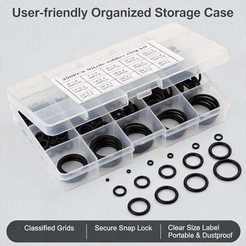 O Ring Assortment Kit, 200PCS 15 Sizes Nitrile Rubber O Ring Kit, Faucet Washers Assorted Set for Plumbing Automotive Repair Home Owner Essentials in Kuwait