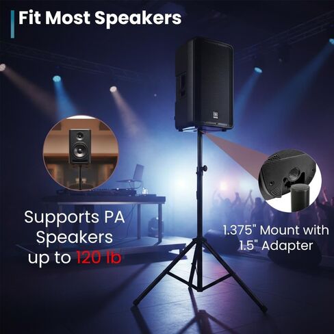 Deluxe Aluminum Speaker Stand – Tripod Base, Adjustable Height from 45.6-90 inches, Holds Up to 120 lb, Lightweight & Portable – for PA, DJ, Stage, or Home Speakers in Kuwait