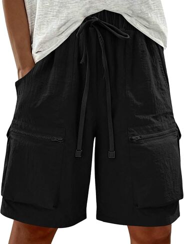 Capri Pants for Women Bermuda Shorts Knee Length High Waisted Wide Leg Summer Capris Long Shorts with Pockets in Kuwait