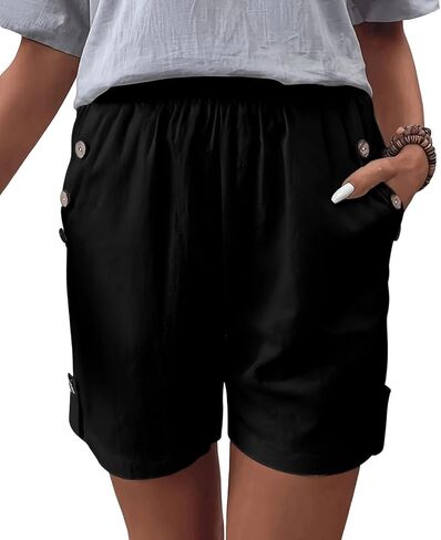 Linen Shorts for Women Casual Elastic High Waisted Short Pants Baggy Wide Leg Summer Bermuda Short with Pockets in Kuwait