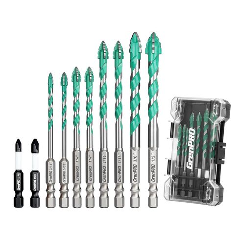 GRENPRO 8PCS Serrated Masonry Drill Bit Set, Hex Shank YG6X Carbide, 5/32" to 1/2" Industrial-Grade Eccentric Drill Bits for Concrete, Tile, Glass, Brick, Ceramic, Plastic, Wood, DIY & Home, Green in Kuwait