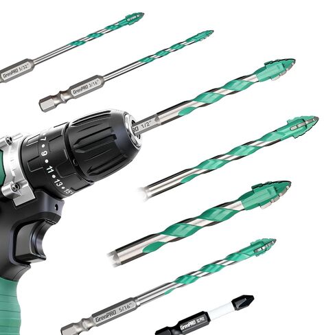 GRENPRO 8PCS Serrated Masonry Drill Bit Set, Hex Shank YG6X Carbide, 5/32" to 1/2" Industrial-Grade Eccentric Drill Bits for Concrete, Tile, Glass, Brick, Ceramic, Plastic, Wood, DIY & Home, Green in Kuwait