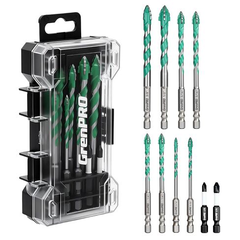 GRENPRO 8PCS Serrated Masonry Drill Bit Set, Hex Shank YG6X Carbide, 5/32" to 1/2" Industrial-Grade Eccentric Drill Bits for Concrete, Tile, Glass, Brick, Ceramic, Plastic, Wood, DIY & Home, Green in Kuwait