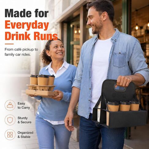 Portable Drink Carrier with Handle, 6 Cup Reusable Drink Carrier for Delivery,Foldable Cup Coffee Carrier, Cocktails, Wine, Safely Secures Hot and Cold Beverages in Kuwait