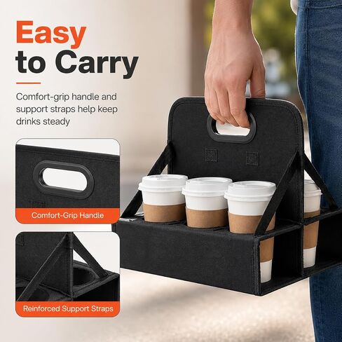 Portable Drink Carrier with Handle, 6 Cup Reusable Drink Carrier for Delivery,Foldable Cup Coffee Carrier, Cocktails, Wine, Safely Secures Hot and Cold Beverages in Kuwait