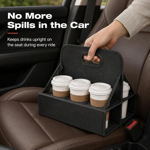 Portable Drink Carrier with Handle, 6 Cup Reusable Drink Carrier for Delivery,Foldable Cup Coffee Carrier, Cocktails, Wine, Safely Secures Hot and Cold Beverages in Kuwait