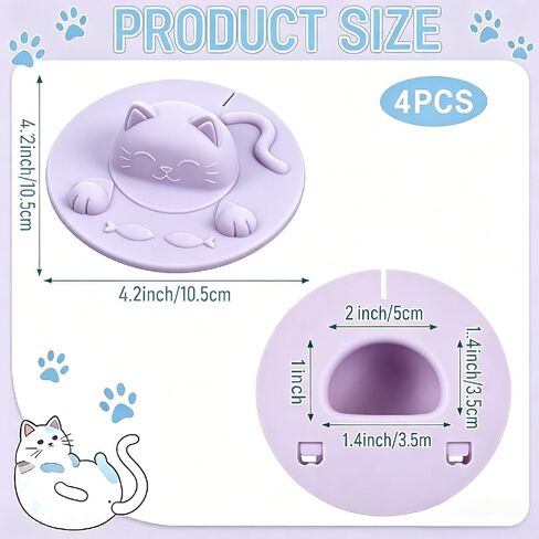 Silicone Tea Bag Holder Squeezer, 4 Pcs Silicone Cup Covers for Cat Lovers, Food Grade Tea Cup Cover Mug Lid for Mug Coffee Milk Tea, 4 Color, Dishwasher Safe in Kuwait