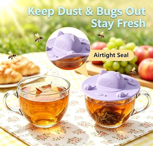 Silicone Tea Bag Holder Squeezer, 4 Pcs Silicone Cup Covers for Cat Lovers, Food Grade Tea Cup Cover Mug Lid for Mug Coffee Milk Tea, 4 Color, Dishwasher Safe in Kuwait