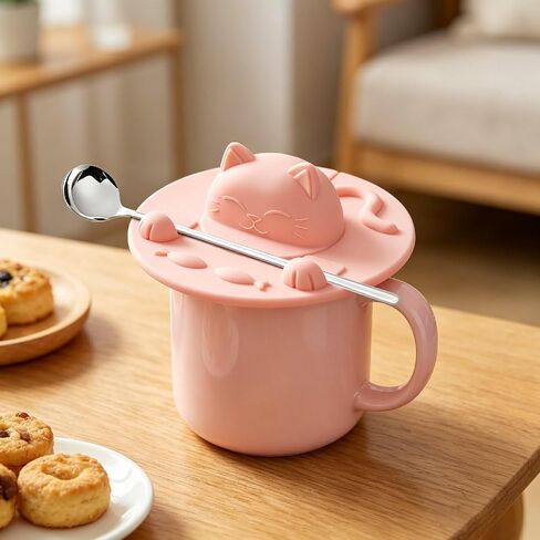 Silicone Tea Bag Holder Squeezer, 4 Pcs Silicone Cup Covers for Cat Lovers, Food Grade Tea Cup Cover Mug Lid for Mug Coffee Milk Tea, 4 Color, Dishwasher Safe in Kuwait