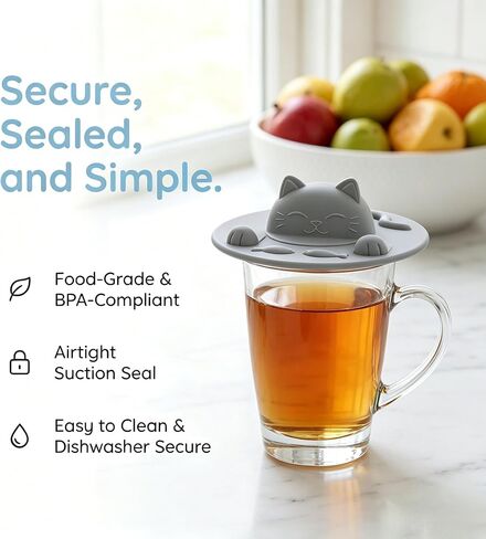 Silicone Tea Bag Holder Squeezer, 4 Pcs Silicone Cup Covers for Cat Lovers, Food Grade Tea Cup Cover Mug Lid for Mug Coffee Milk Tea, 4 Color, Dishwasher Safe in Kuwait
