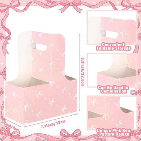 Fuyoooo 24 Pcs Pink Bow Disposable Paper Cardboard Gift Bags Coffee Cup Holder 2 Cup Coquette Drink Carrier with Handle Portable Drink Flower Cups Carriers Foldable Cups Holder Party Supplies in Kuwait