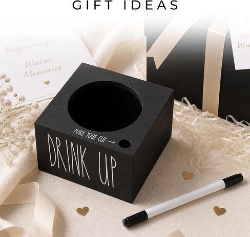 Cup Holder with Marker Slot, Mark Your Cup and Drink Up Cups Dispenser, Farmhouse Disposable Cups Organizer, Rustic Plastic Cups Caddy for Wedding Housewarming Party Decor in Kuwait
