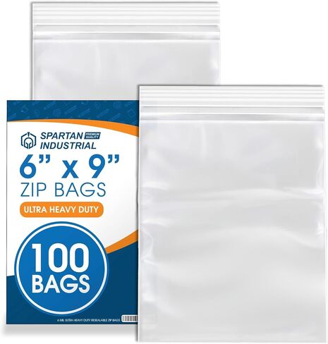 Spartan Industrial - 13" X 15" Plastic Zip Bags (6 Mil, 100 Count) - Extra Heavy-Duty Zip Bags for Clothing, Tools, Storage - Resealable Lock Seal Zipper in Kuwait